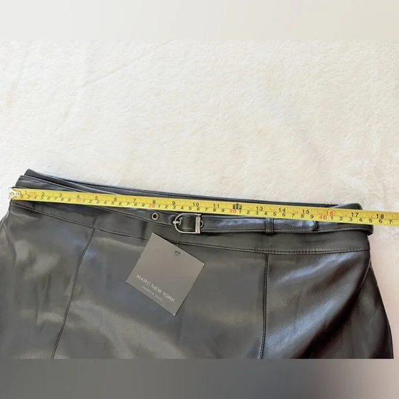 Marc New York Black Faux Leather Belted Flare Skirt - Size Large - Picture 12 of 12